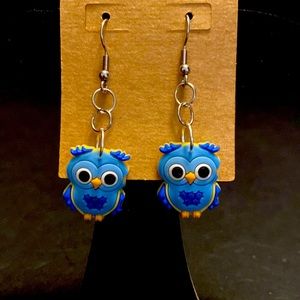 Blue owl earrings